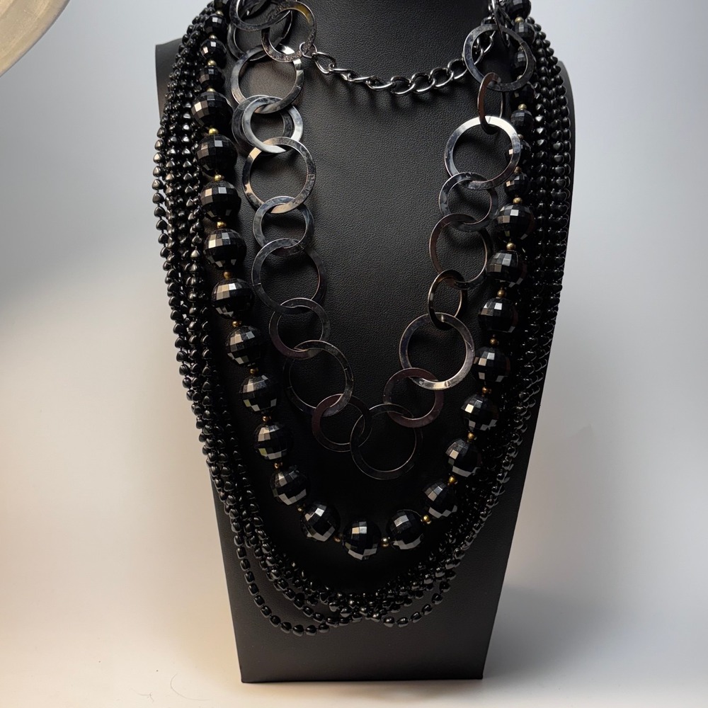 Necklace Lot Black Metal Acrylic Beads Retro Boho Goth - Picture 11 of 11